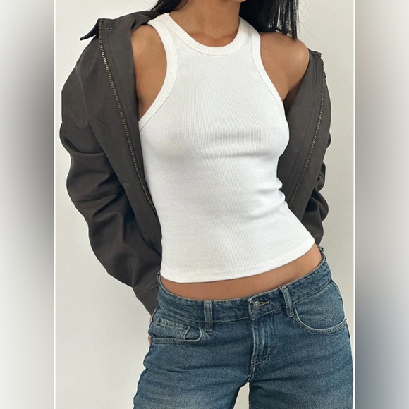 Motel Rocks Cariter Racer Vest Top In Ribbed White - Picture 3 of 7